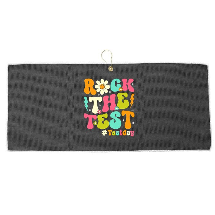 Groovy Rock The Test Motivational Retro Teachers Testing Day Large Microfiber Waffle Golf Towel
