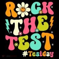Groovy Rock The Test Motivational Retro Teachers Testing Day Sustainable Knit Beanie