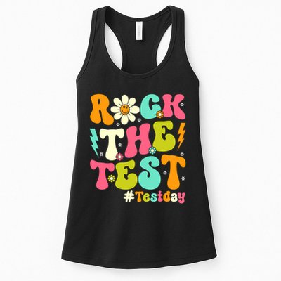 Groovy Rock The Test Motivational Retro Teachers Testing Day Womens Tank Top