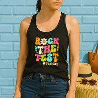 Groovy Rock The Test Motivational Retro Teachers Testing Day Womens Tank Top