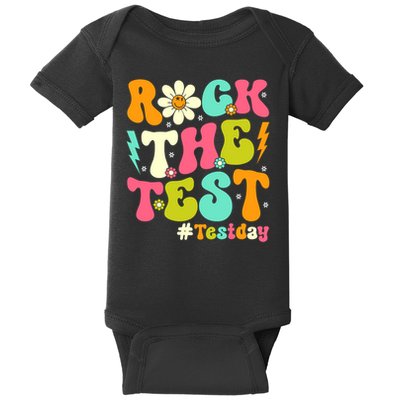 Groovy Rock The Test Motivational Retro Teachers Testing Day Baby Bodysuit