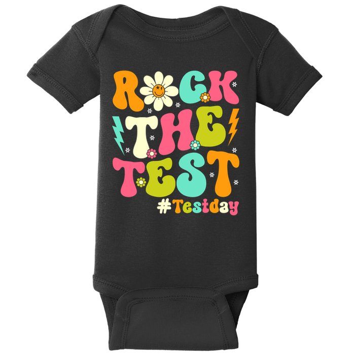 Groovy Rock The Test Motivational Retro Teachers Testing Day Baby Bodysuit