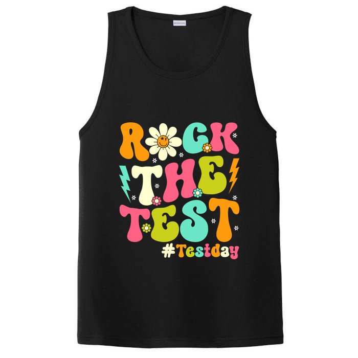 Groovy Rock The Test Motivational Retro Teachers Testing Day PosiCharge Competitor Tank