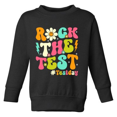 Groovy Rock The Test Motivational Retro Teachers Testing Day Toddler Sweatshirt
