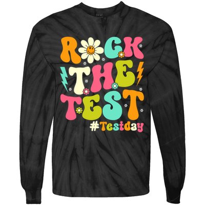 Groovy Rock The Test Motivational Retro Teachers Testing Day Tie-Dye Long Sleeve Shirt