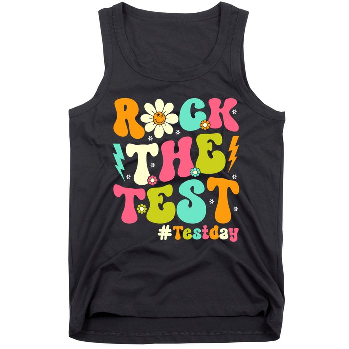 Groovy Rock The Test Motivational Retro Teachers Testing Day Tank Top