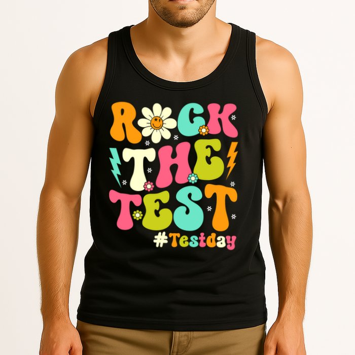 Groovy Rock The Test Motivational Retro Teachers Testing Day Tank Top