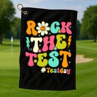 Groovy Rock The Test Motivational Retro Teachers Testing Day Golf Towel