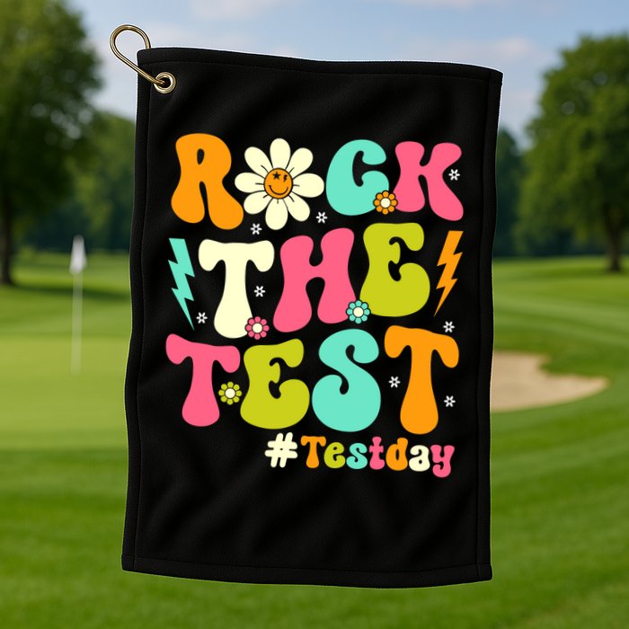 Groovy Rock The Test Motivational Retro Teachers Testing Day Golf Towel