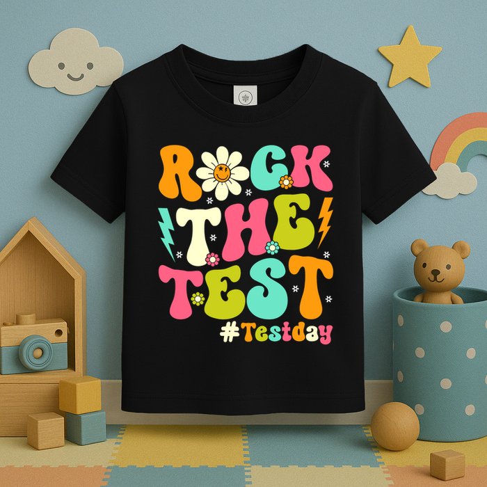 Groovy Rock The Test Motivational Retro Teachers Testing Day Toddler T-Shirt