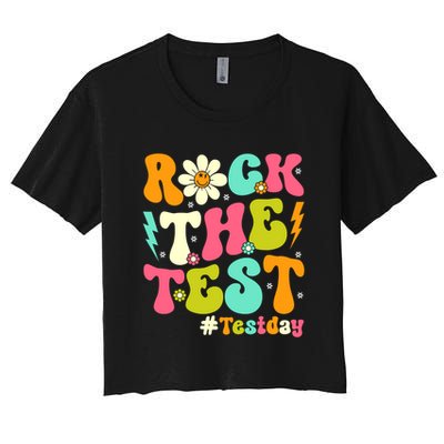 Groovy Rock The Test Motivational Retro Teachers Testing Day Crop Top
