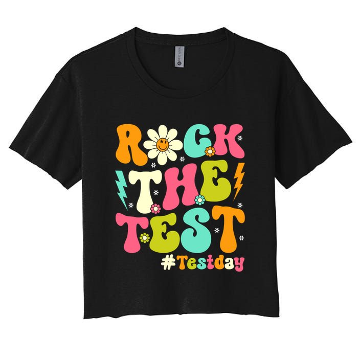 Groovy Rock The Test Motivational Retro Teachers Testing Day Crop Top