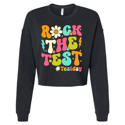 Groovy Rock The Test Motivational Retro Teachers Testing Day Cropped Pullover Crew
