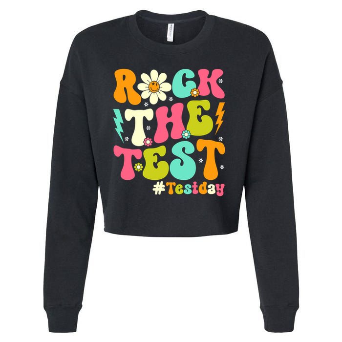 Groovy Rock The Test Motivational Retro Teachers Testing Day Cropped Pullover Crew
