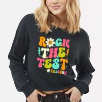 Groovy Rock The Test Motivational Retro Teachers Testing Day Cropped Pullover Crew