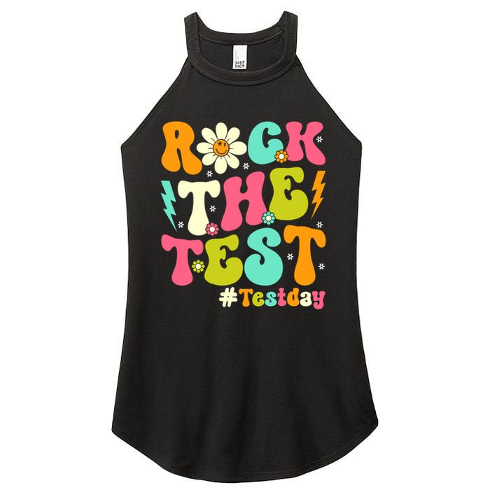 Groovy Rock The Test Motivational Retro Teachers Testing Day Women's Perfect Tri Rocker Tank
