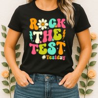 Groovy Rock The Test Motivational Retro Teachers Testing Day Womens T-Shirt
