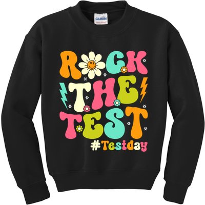 Groovy Rock The Test Motivational Retro Teachers Testing Day Kids Sweatshirt