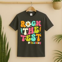 Groovy Rock The Test Motivational Retro Teachers Testing Day T-Shirt