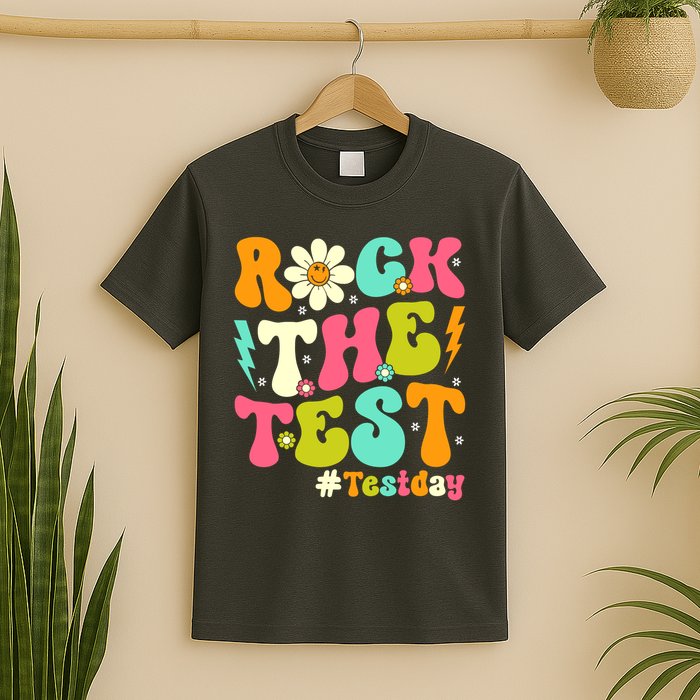 Groovy Rock The Test Motivational Retro Teachers Testing Day T-Shirt