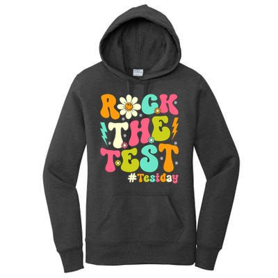 Groovy Rock The Test Motivational Retro Teachers Testing Day Women's Pullover Hoodie
