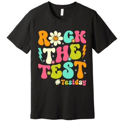 Groovy Rock The Test Motivational Retro Teachers Testing Day Premium T-Shirt