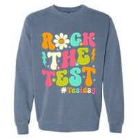 Groovy Rock The Test Motivational Retro Teachers Testing Day Garment-Dyed Sweatshirt