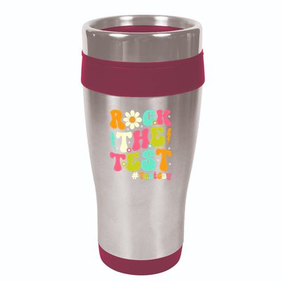 Groovy Rock The Test Motivational Retro Teachers Testing Day 16oz Travel Tumbler