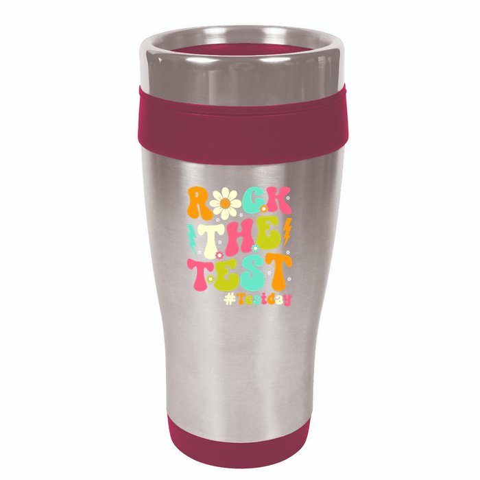 Groovy Rock The Test Motivational Retro Teachers Testing Day 16oz Travel Tumbler
