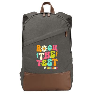 Groovy Rock The Test Motivational Retro Teachers Testing Day Cotton Canvas Backpack