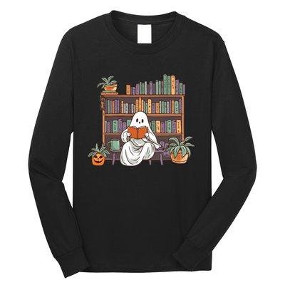 Ghost Reading Teacher Halloween Librarian Book Lover Reading Long Sleeve Shirt