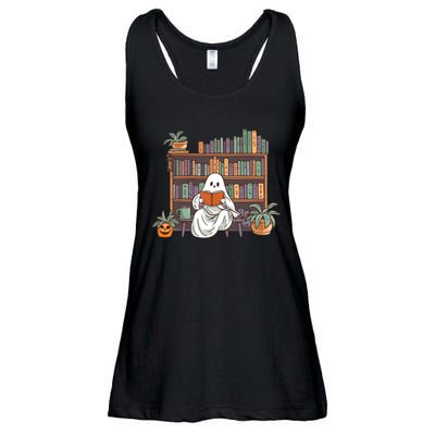 Ghost Reading Teacher Halloween Librarian Book Lover Reading Ladies Essential Flowy Tank