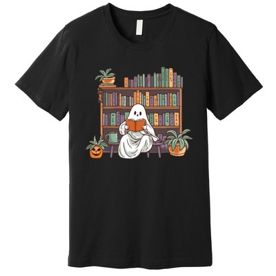 Ghost Reading Teacher Halloween Librarian Book Lover Reading Premium T-Shirt