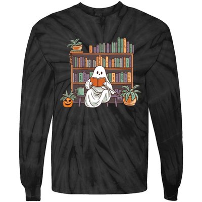 Ghost Reading Teacher Halloween Librarian Book Lover Reading Tie-Dye Long Sleeve Shirt