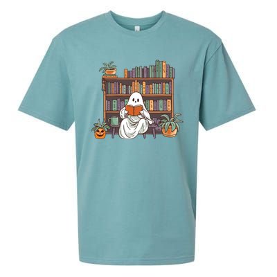 Ghost Reading Teacher Halloween Librarian Book Lover Reading Sueded Cloud Jersey T-Shirt