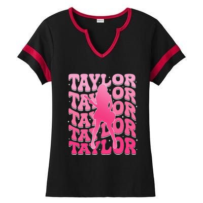 Girl Retro Taylor First Name Personalized Groovy 80S Ladies Halftime Notch Neck Tee