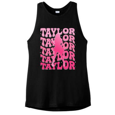 Girl Retro Taylor First Name Personalized Groovy 80S Ladies PosiCharge Tri-Blend Wicking Tank