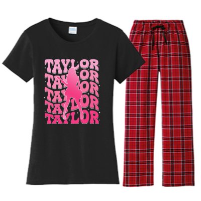 Girl Retro Taylor First Name Personalized Groovy 80S Women's Flannel Pajama Set