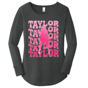 Girl Retro Taylor First Name Personalized Groovy 80S Women's Perfect Tri Tunic Long Sleeve Shirt