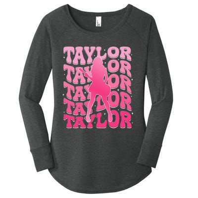 Girl Retro Taylor First Name Personalized Groovy 80S Women's Perfect Tri Tunic Long Sleeve Shirt