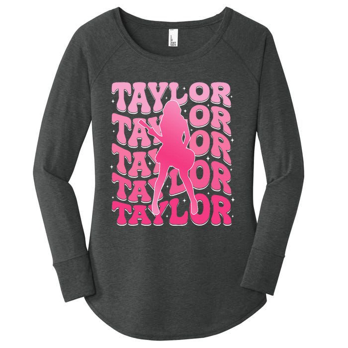 Girl Retro Taylor First Name Personalized Groovy 80S Women's Perfect Tri Tunic Long Sleeve Shirt