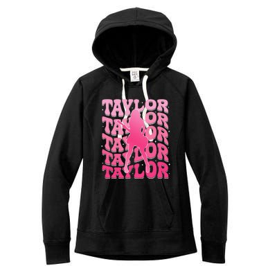 Girl Retro Taylor First Name Personalized Groovy 80S Women's Fleece Hoodie