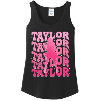 Girl Retro Taylor First Name Personalized Groovy 80S Ladies Essential Tank