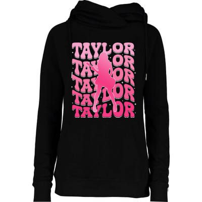 Girl Retro Taylor First Name Personalized Groovy 80S Womens Funnel Neck Pullover Hood