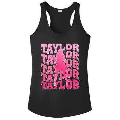 Girl Retro Taylor First Name Personalized Groovy 80S Ladies PosiCharge Competitor Racerback Tank