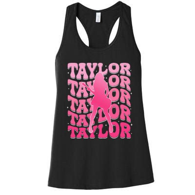 Girl Retro Taylor First Name Personalized Groovy 80S Women's Racerback Tank