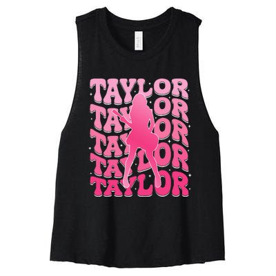 Girl Retro Taylor First Name Personalized Groovy 80S Women's Racerback Cropped Tank