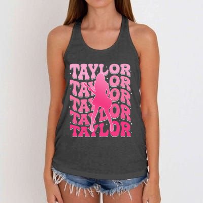 Girl Retro Taylor First Name Personalized Groovy 80S Women's Knotted Racerback Tank