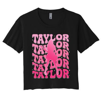 Girl Retro Taylor First Name Personalized Groovy 80S Women's Crop Top Tee