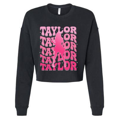 Girl Retro Taylor First Name Personalized Groovy 80S Cropped Pullover Crew